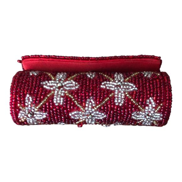 Vintage Beaded Evening Lipstick Case Holders Lot Red & Black Floral With Mirrors - Picture 11 of 16